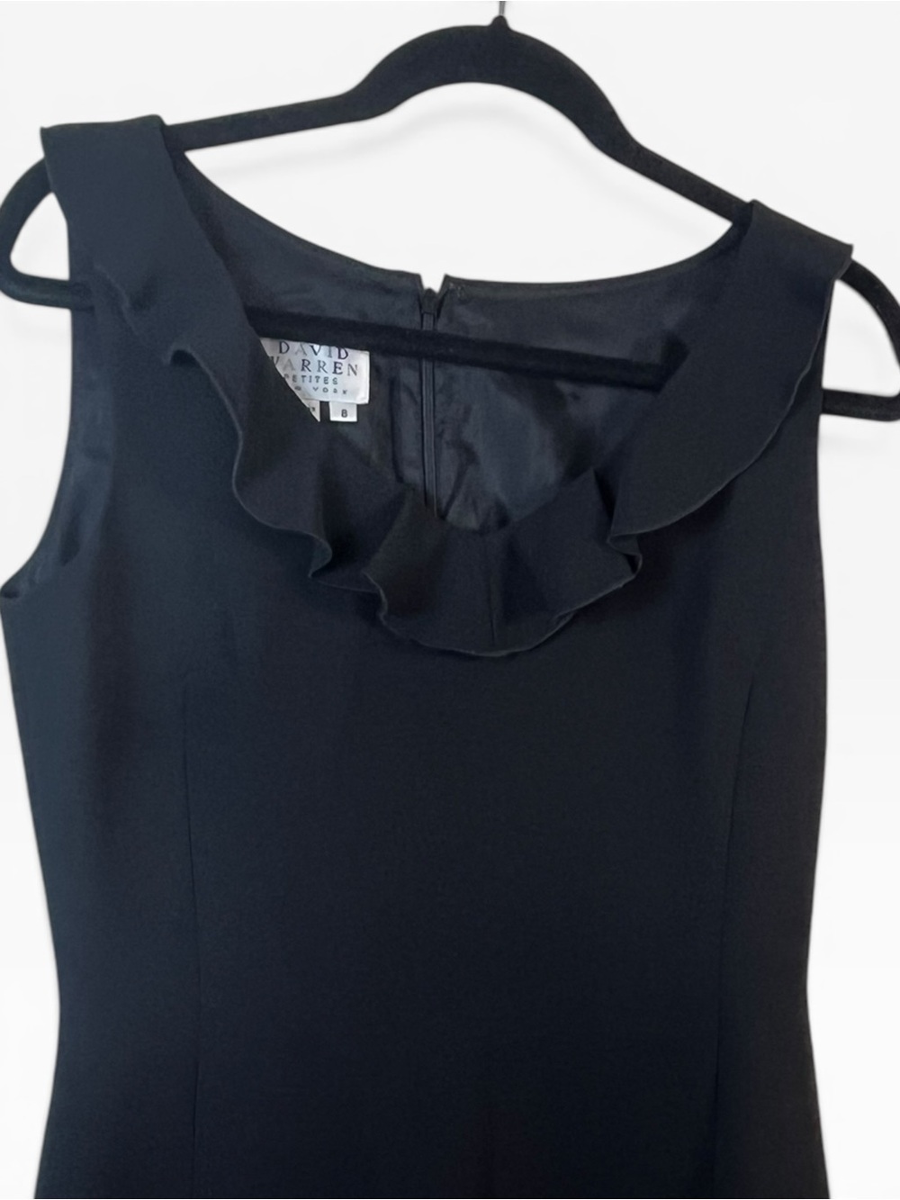 Davis Warren, Elegant Black Dress with ruffle collar Pettit size 8 NWOT - Picture 10 of 11